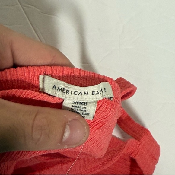 American Eagle One Shoulder Cropped Tank Top Salmon Ruffled Size Small - Picture 7 of 8
